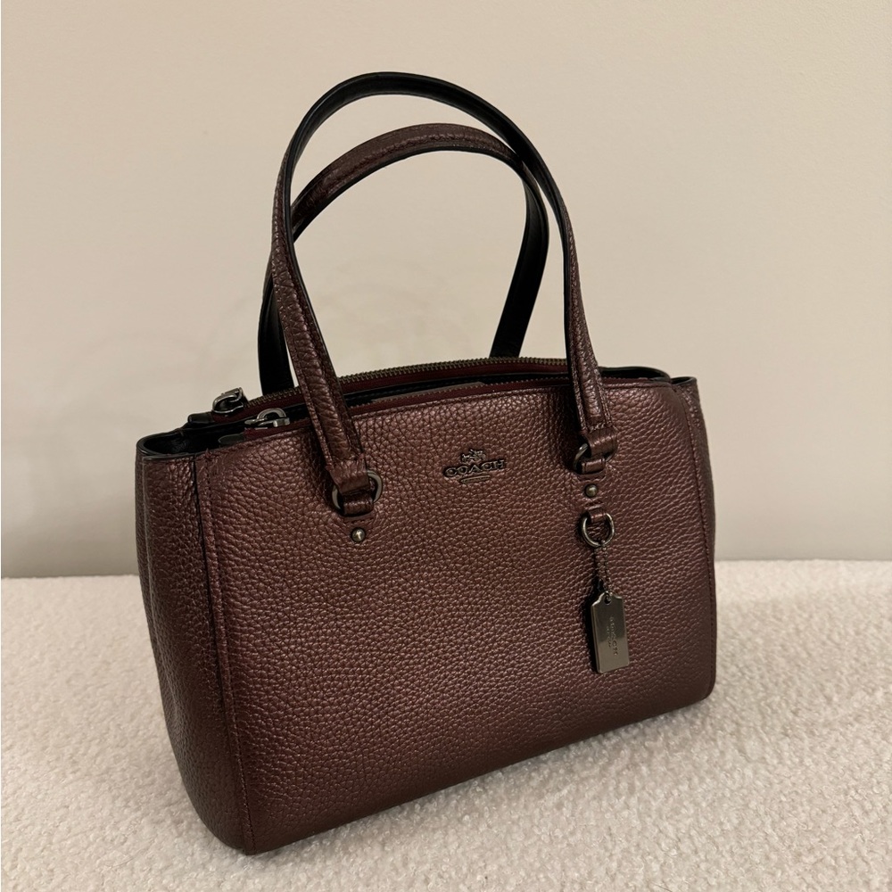 Coach leather top handle handbag. Burgundy / Frosted Cherry